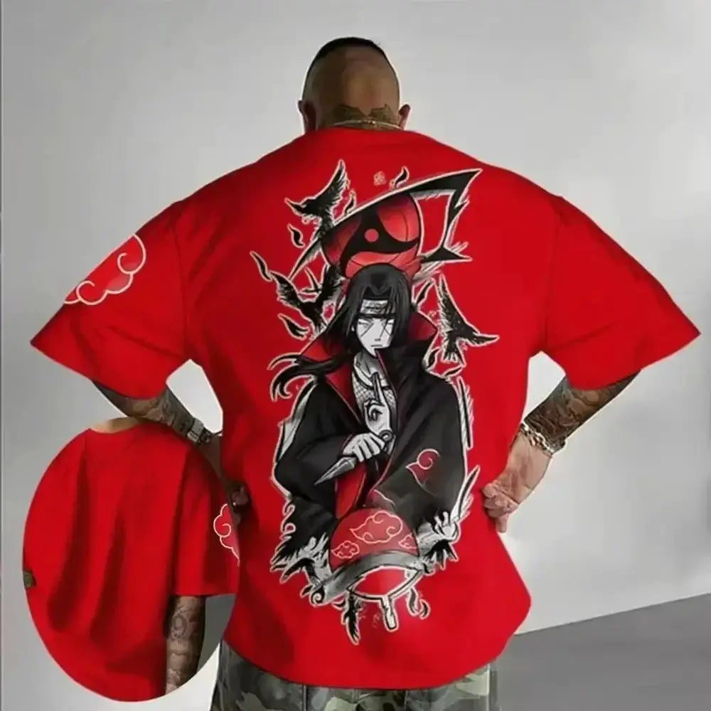 Uchiha Itachi oversized T-shirt by Infinite Visibility featuring sporty design and black cotton fabric, front graphic print.