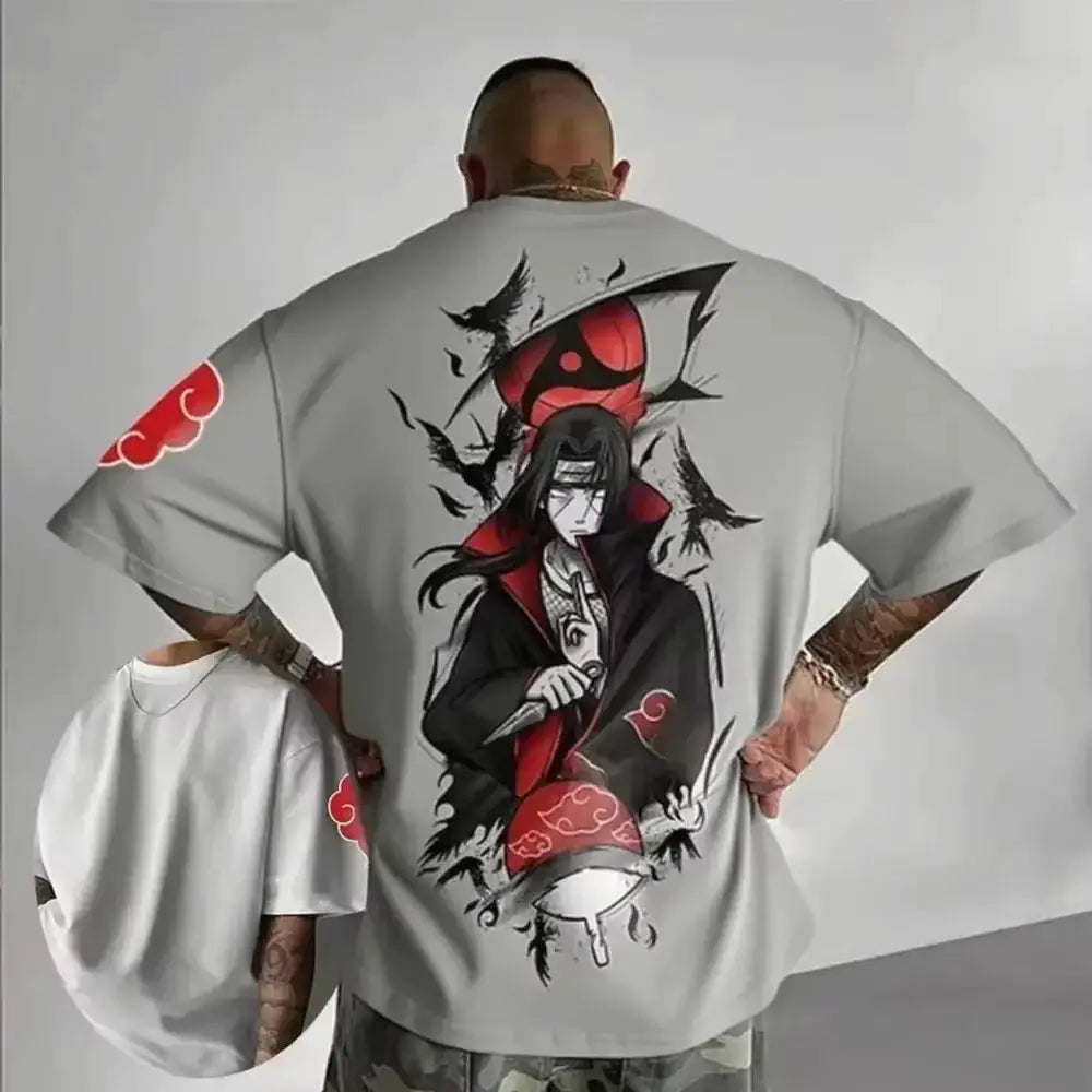 Infinite Visibility Uchiha Itachi oversized T-shirt made of cotton, featuring a sporty design with Itachi's image on the front.