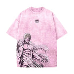 Washed Doflamingo vintage street T-shirt by Infinite Visibility featuring colorful anime-inspired design on front.