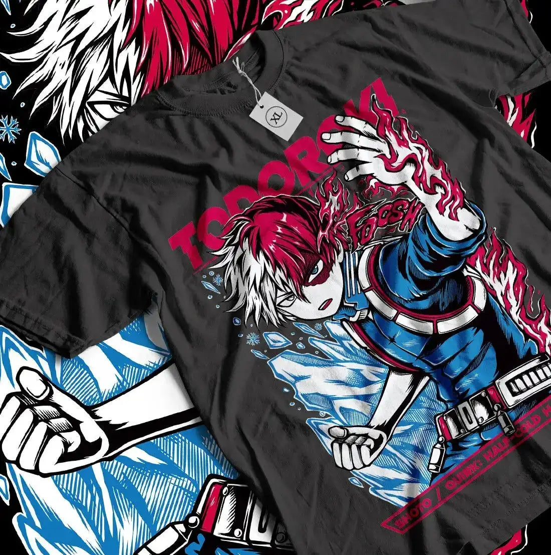 Black Shoto Todoroki T-Shirt from Infinite Visibility featuring an oversized graphic design inspired by My Hero Academia.