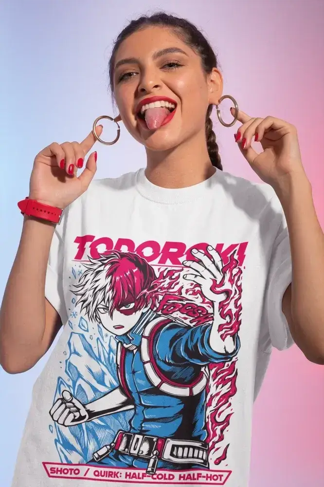 Black Shoto Todoroki T-Shirt from Infinite Visibility featuring an oversized My Hero Academia graphic top design.