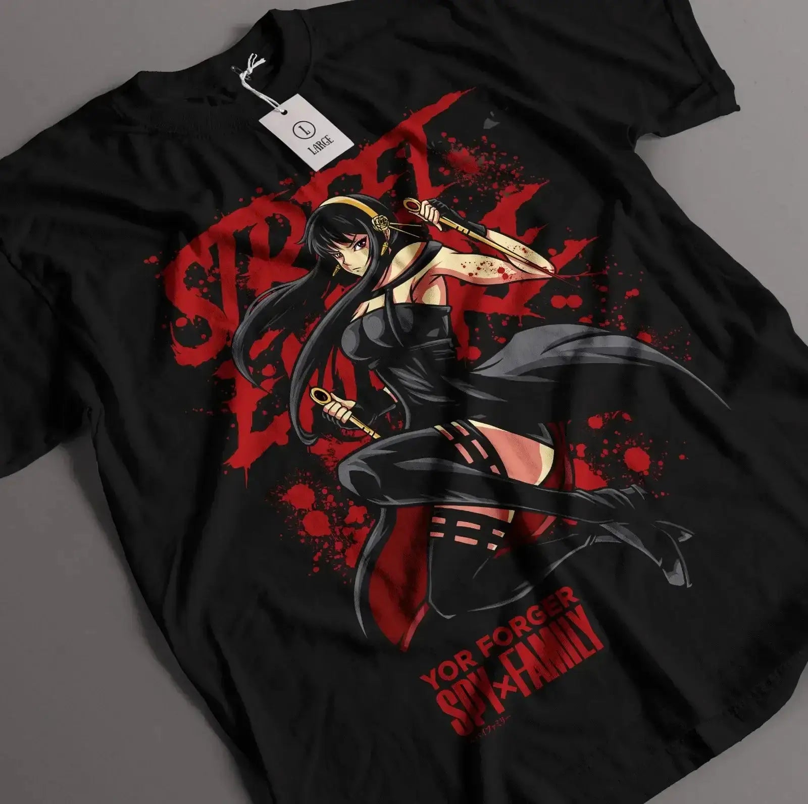 Black Spy x Family T-Shirt by Infinite Visibility featuring Yor, Loid, and Anya in a cute, oversized design.