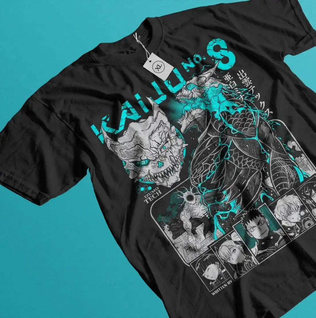 Black Kaiju No 8 T-shirt featuring Mina Ashiro Y2K anime graphic, Infinite Visibility brand, with vibrant anime character print.
