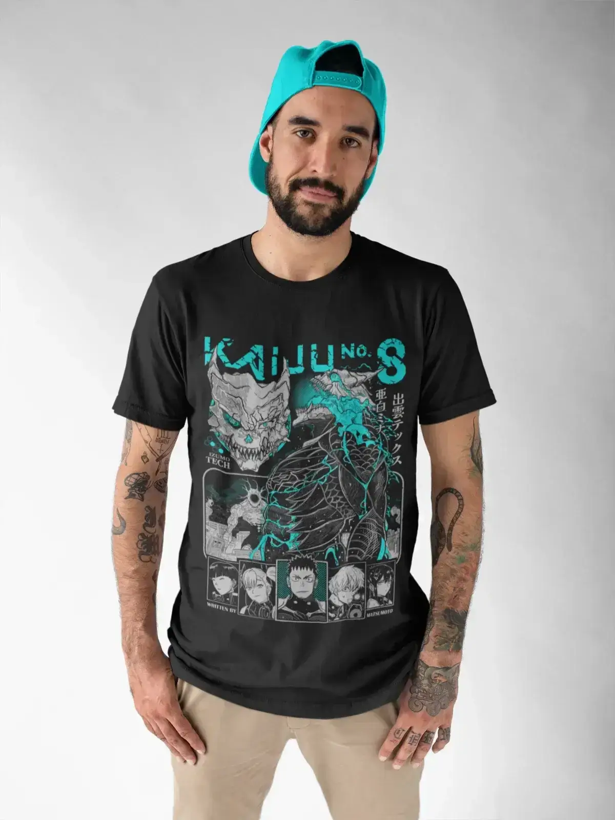 Kaiju No 8 Mina Ashiro Y2K anime graphic T-shirt by Infinite Visibility featuring vibrant manga-inspired artwork.