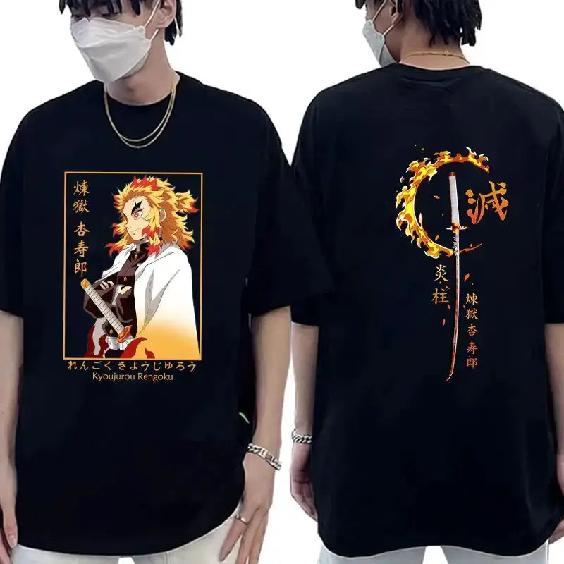 Rengoku Kyoujurou printed Demon Slayer T-shirt by Infinite Visibility, featuring detailed graphic design on the front.