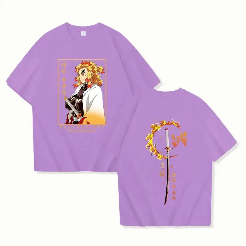 Printed T-shirt featuring Rengoku Kyoujurou from Demon Slayer, Infinite Visibility brand, with detailed character artwork.