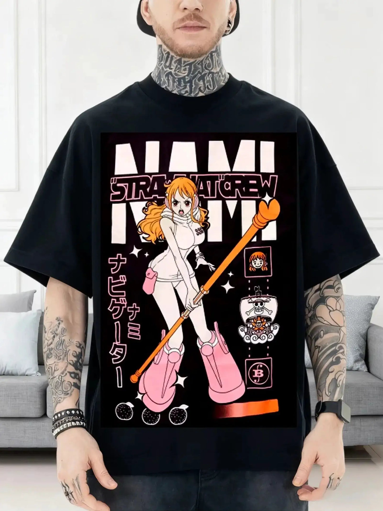 Infinite Visibility Nami Egghead Island T-Shirt featuring retro Y2K-inspired cotton design with colorful island graphic.