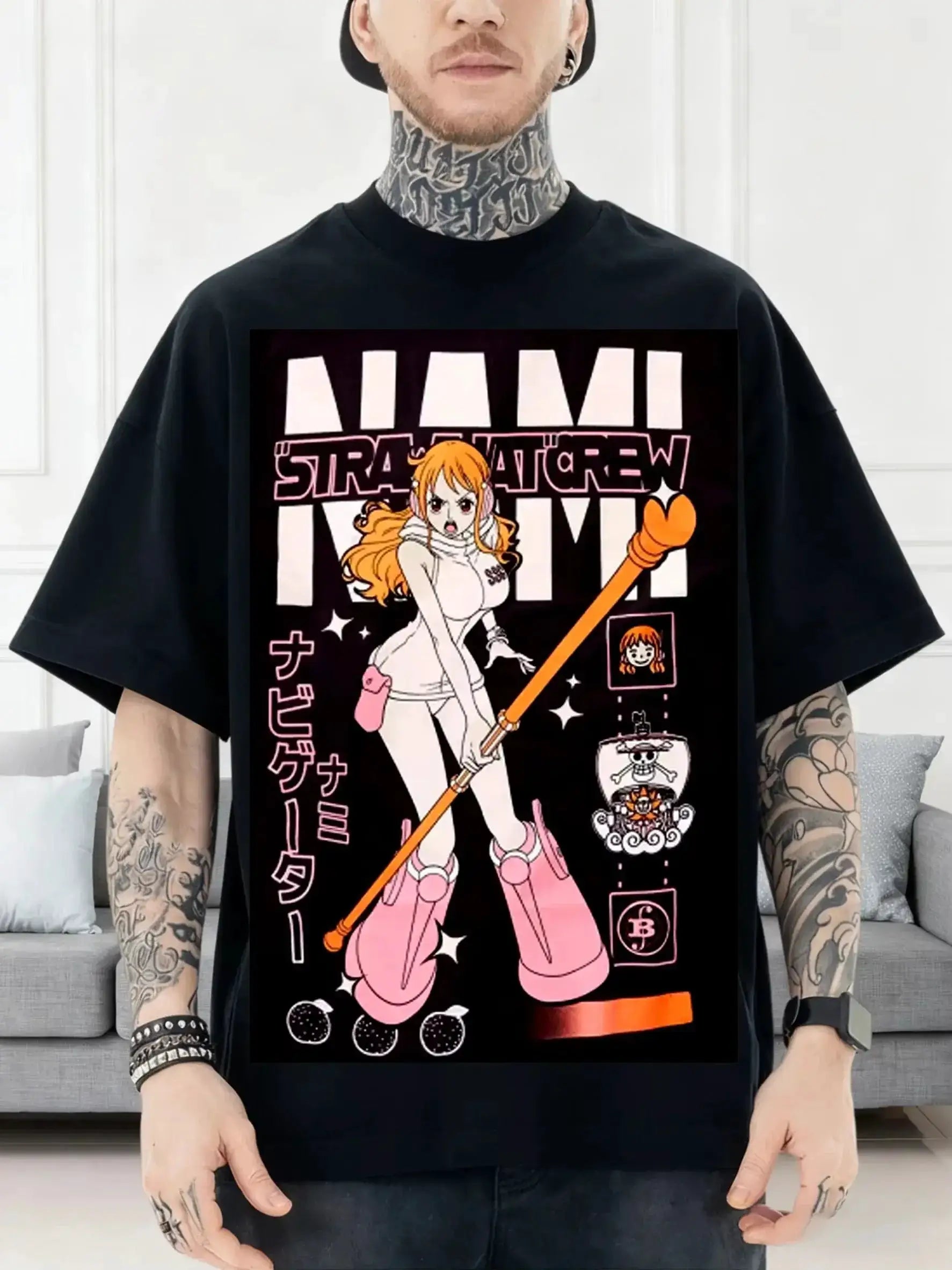 Infinite Visibility Nami Egghead Island T-Shirt featuring retro Y2K-inspired cotton design with colorful island graphic.