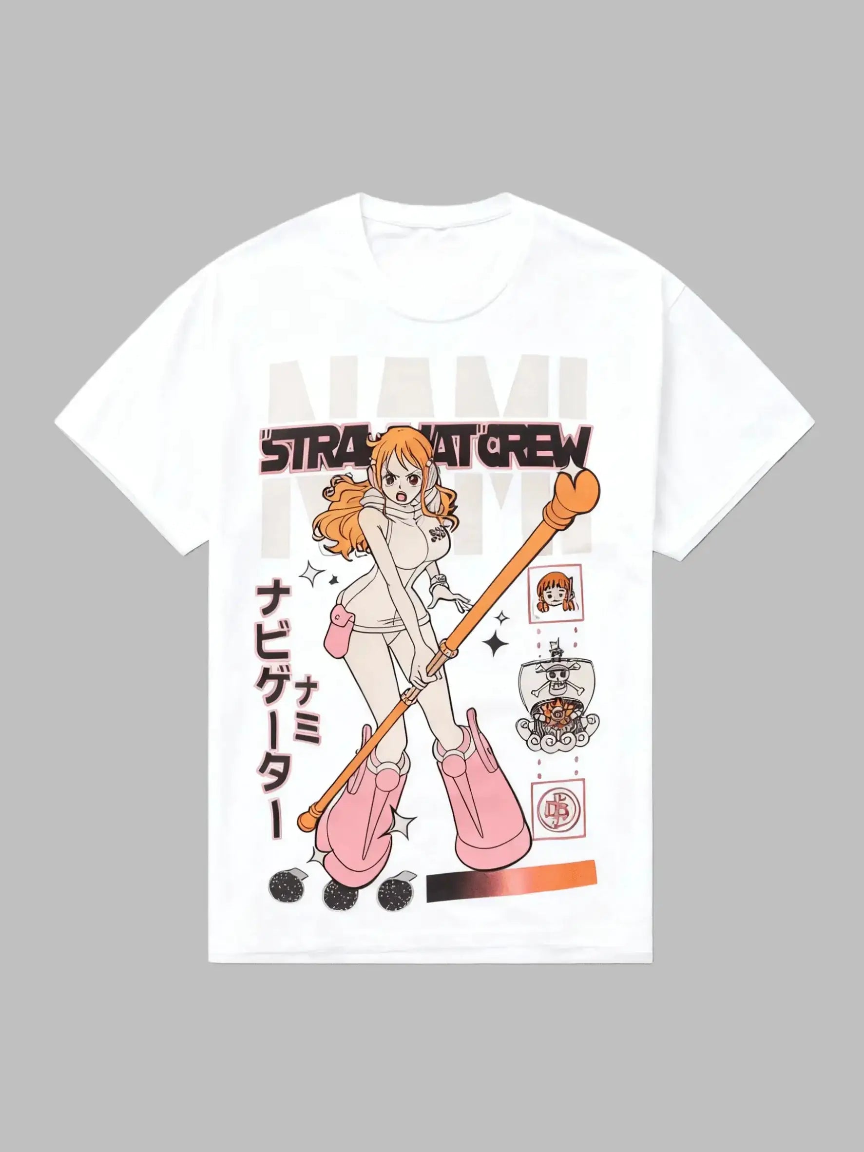 Infinite Visibility Nami Egghead Island T-Shirt featuring retro Y2K cotton fabric with colorful island graphic print.