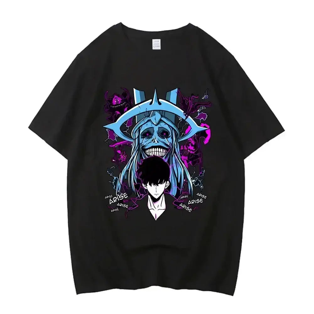 Infinite Visibility Solo Leveling T-Shirt featuring Sung Jinwoo graphic design, casual Harajuku style tee with bold artwork.