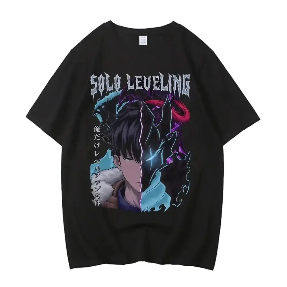Infinite Visibility Solo Leveling T-Shirt featuring Sung Jinwoo graphic design, casual Harajuku style short sleeve tee.