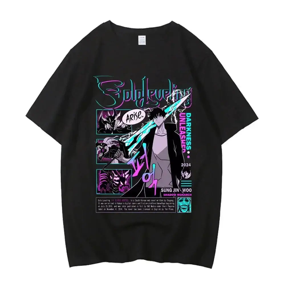 Infinite Visibility Solo Leveling T-Shirt featuring Sung Jinwoo graphic design, casual Harajuku style men's graphic tee.