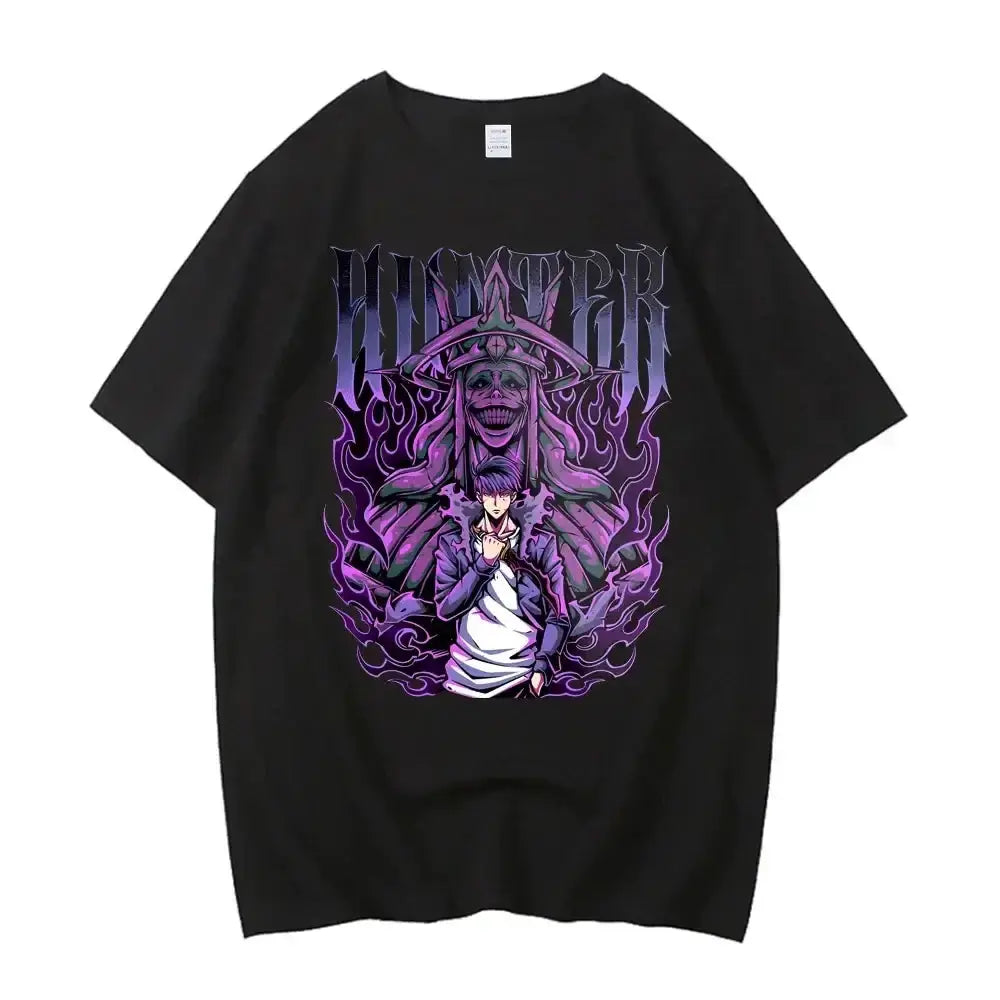 Black Solo Leveling T-shirt featuring Sung Jinwoo graphic from Infinite Visibility, casual Harajuku style shirt for fans.