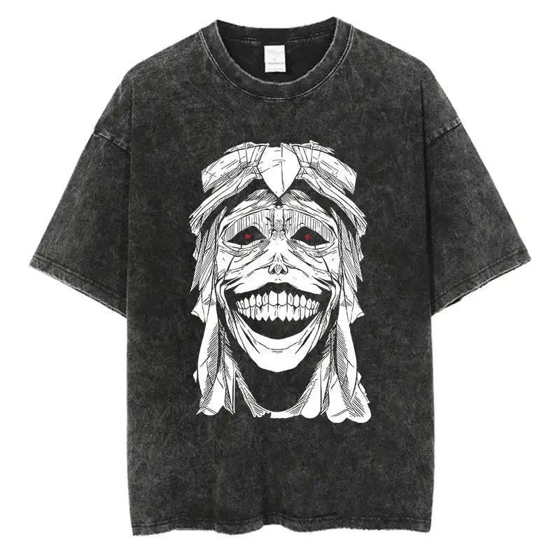 Vintage Solo Leveling anime T-shirt by Infinite Visibility featuring washed design and Harajuku-inspired style.