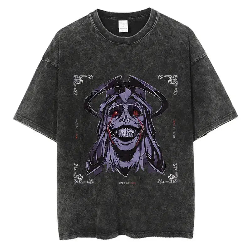 Vintage Solo Leveling T-shirt by Infinite Visibility featuring washed anime design, perfect for fans of Harajuku-inspired style.