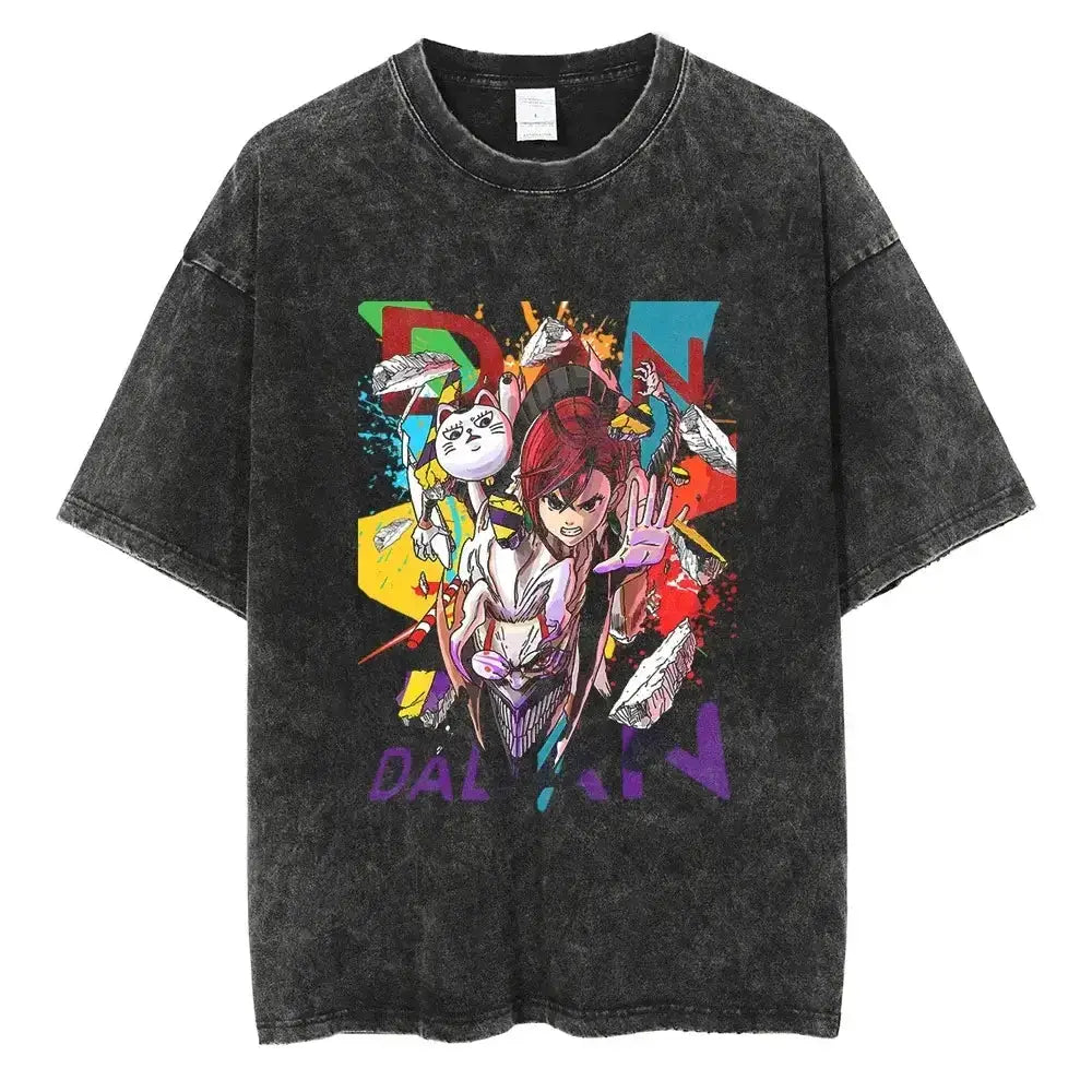 Vintage Dandadan Ken Takakura T-shirt by Infinite Visibility featuring manga-inspired artwork on a casual black tee.
