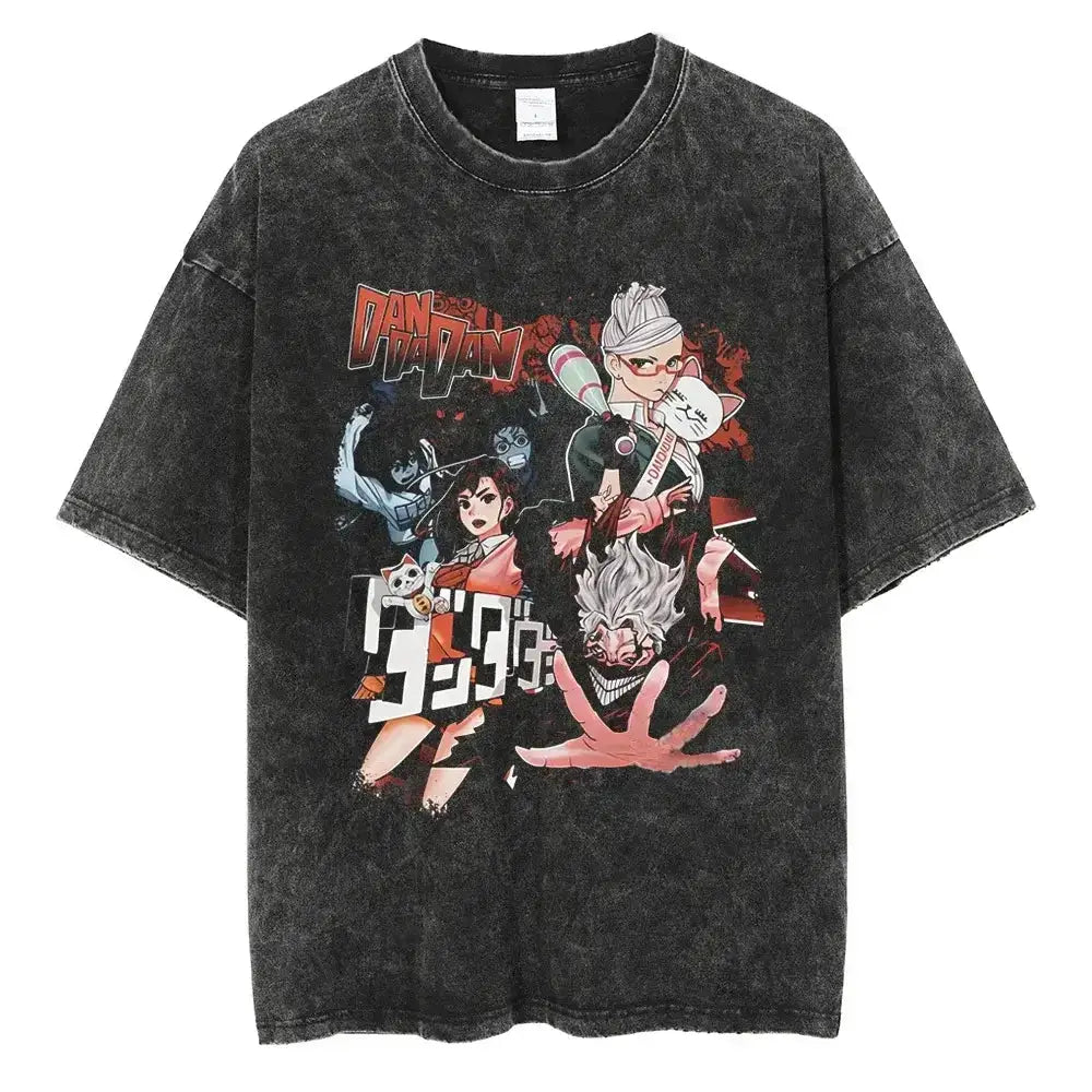 Vintage manga T-shirt featuring Dandadan Ken Takakura design from Infinite Visibility, showcasing detailed character artwork.