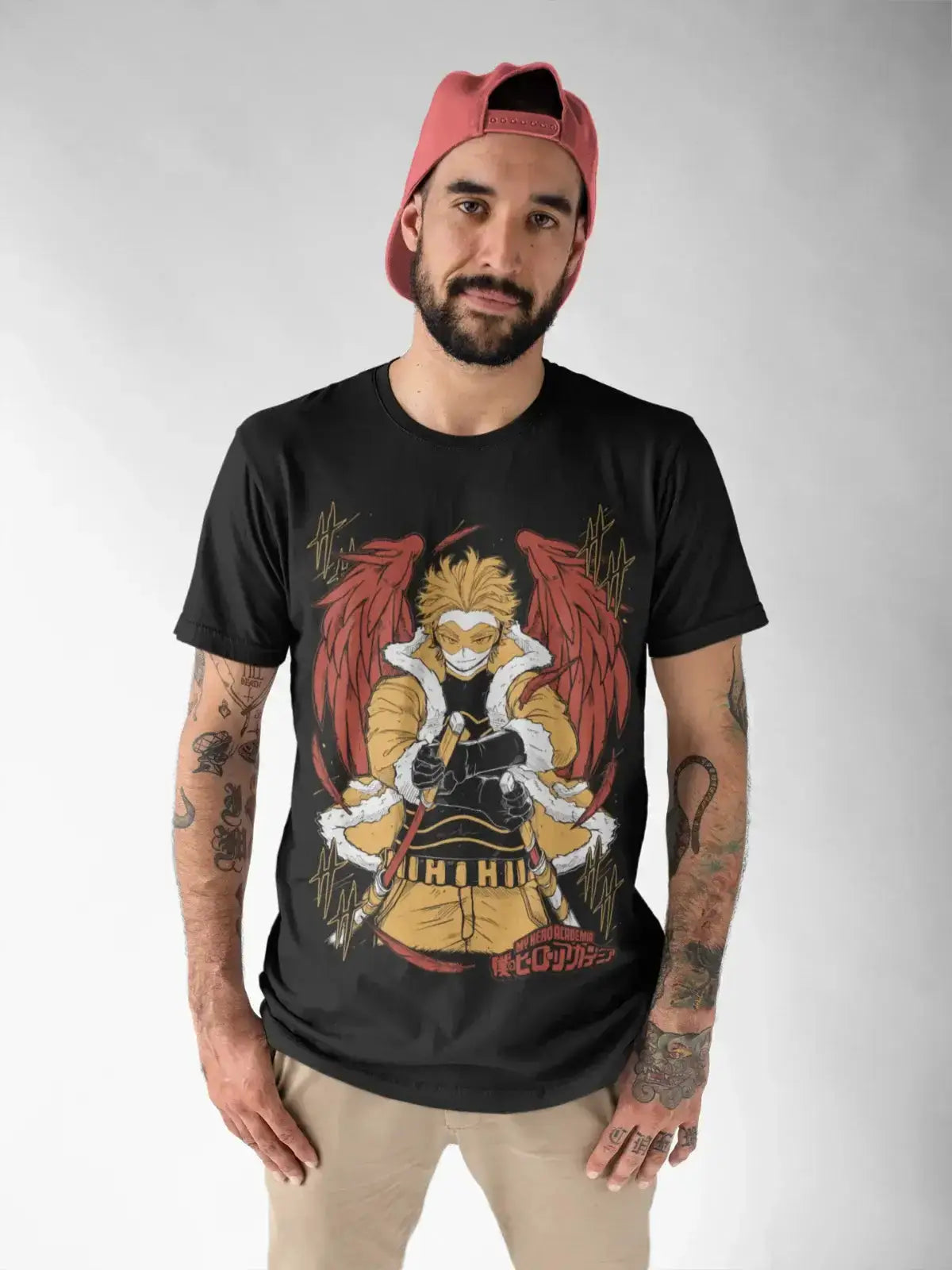 Infinite Visibility Wing Hero Hawks T-Shirt featuring Keigo Takami from anime manga, with a detailed graphic design of the character.
