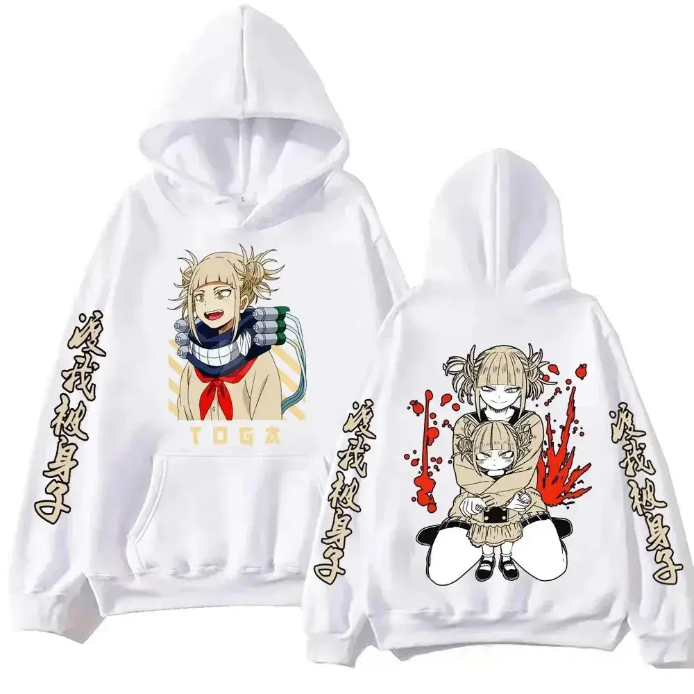 Oversized Himiko Toga hoodie from Infinite Visibility, MHA anime fleece featuring detailed Toga graphic design.