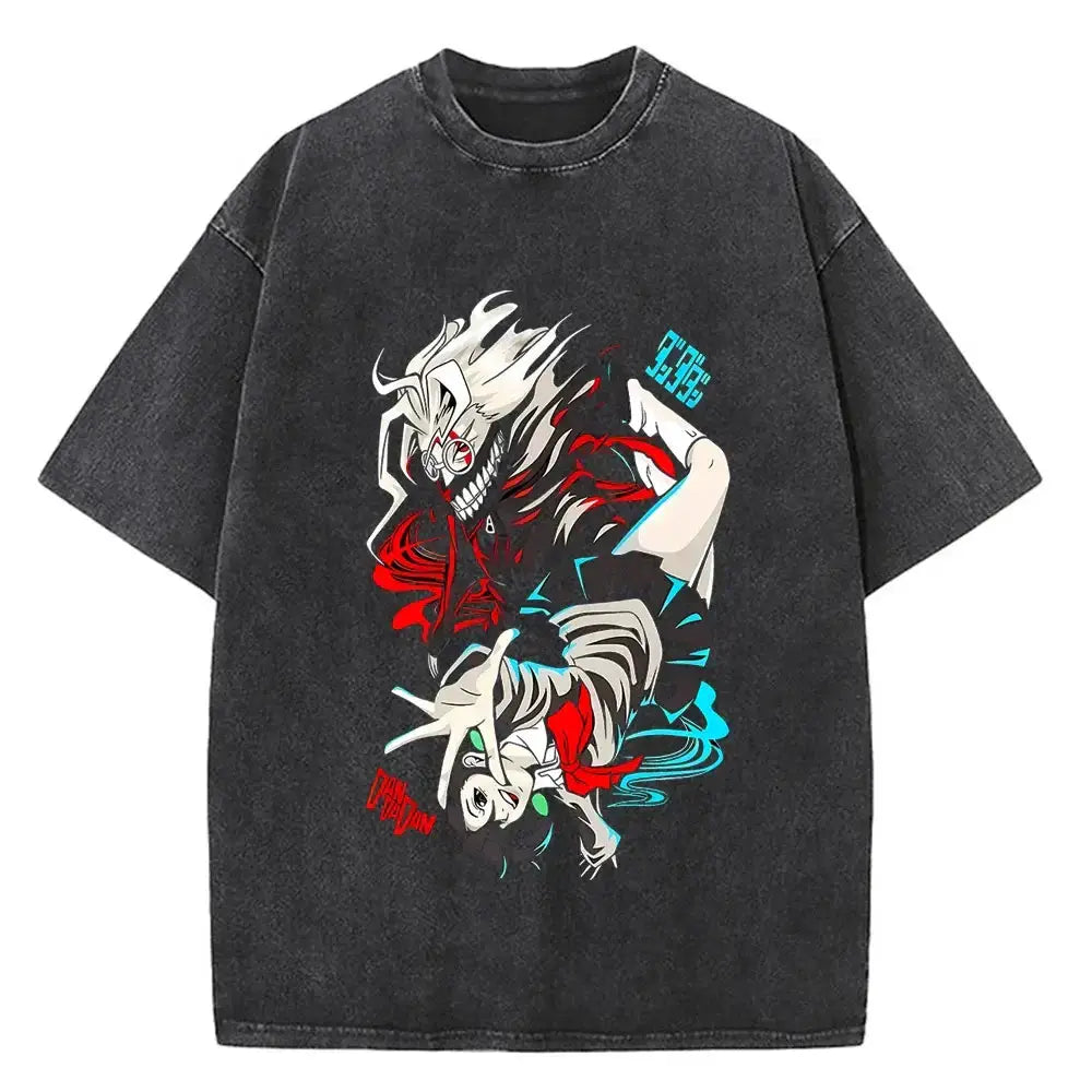 Japanese anime-inspired Dandadan Okarun T-shirt by Infinite Visibility featuring bold graphic design on a casual tee.