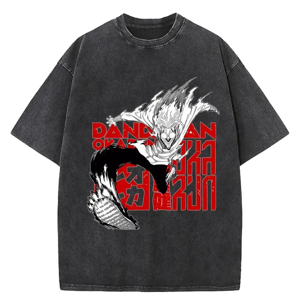 Infinite Visibility Dandadan Okarun T-shirt featuring Japanese anime aesthetic design, displayed on a plain background.