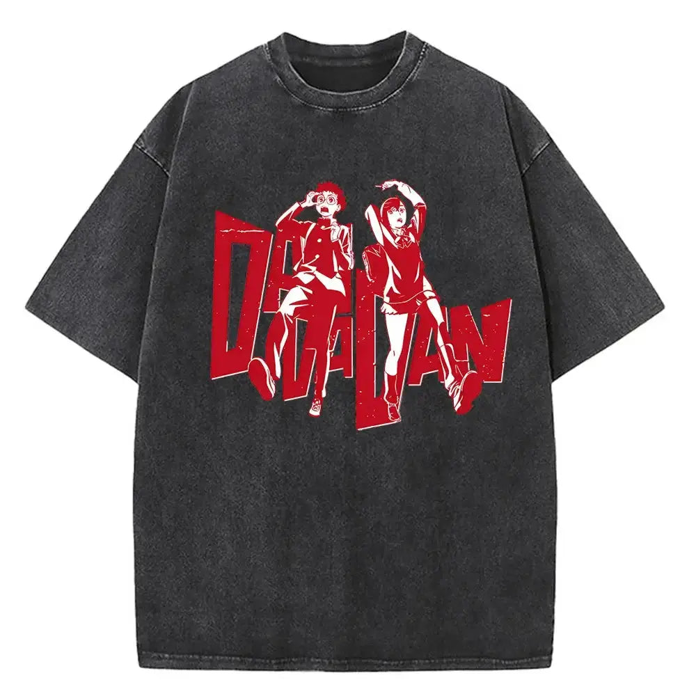 Japanese anime-inspired Dandadan Okarun T-shirt by Infinite Visibility, featuring vibrant artwork on a casual tee.