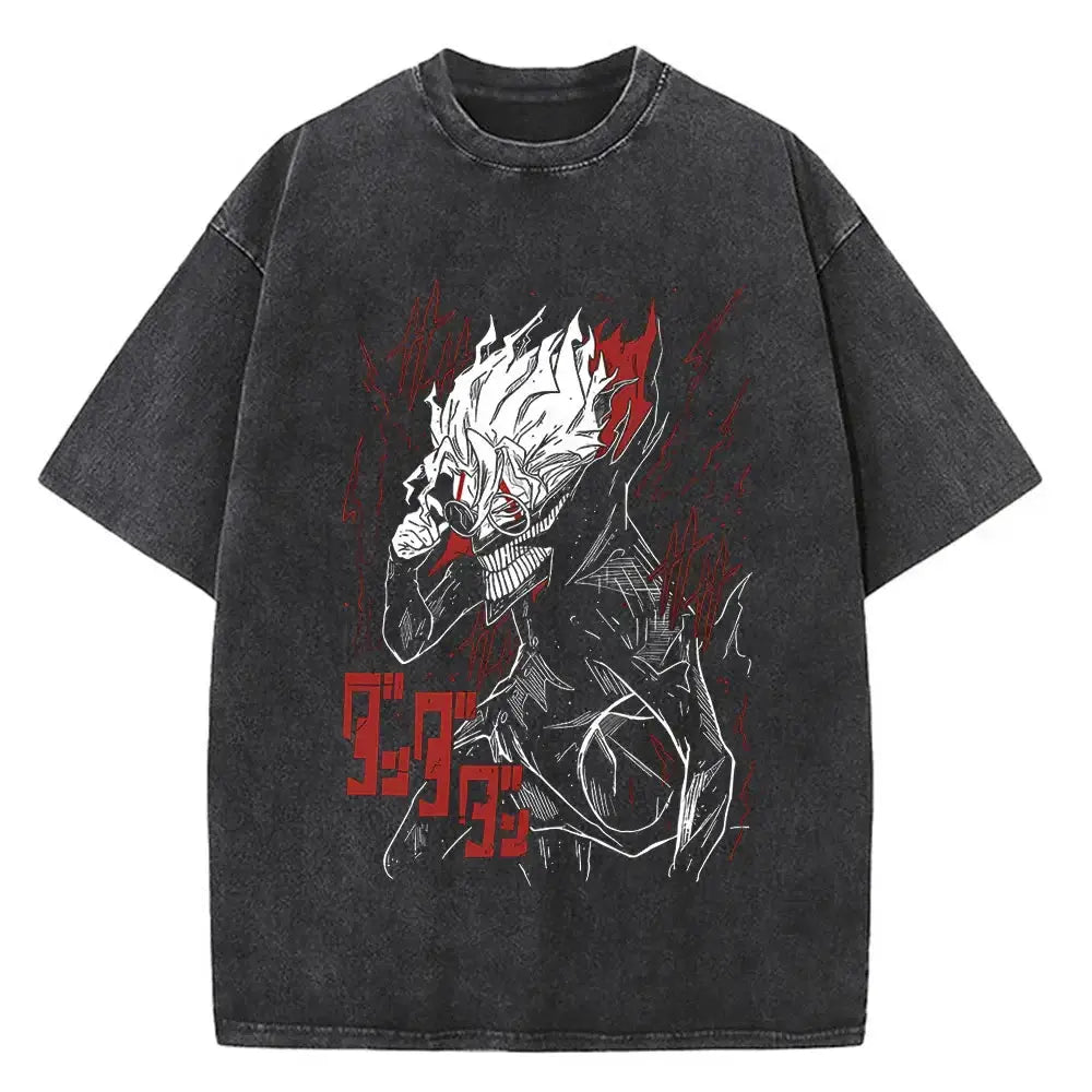 Infinite Visibility Dandadan Okarun T-shirt featuring Japanese anime aesthetic design, showcasing vibrant artwork on a casual tee.
