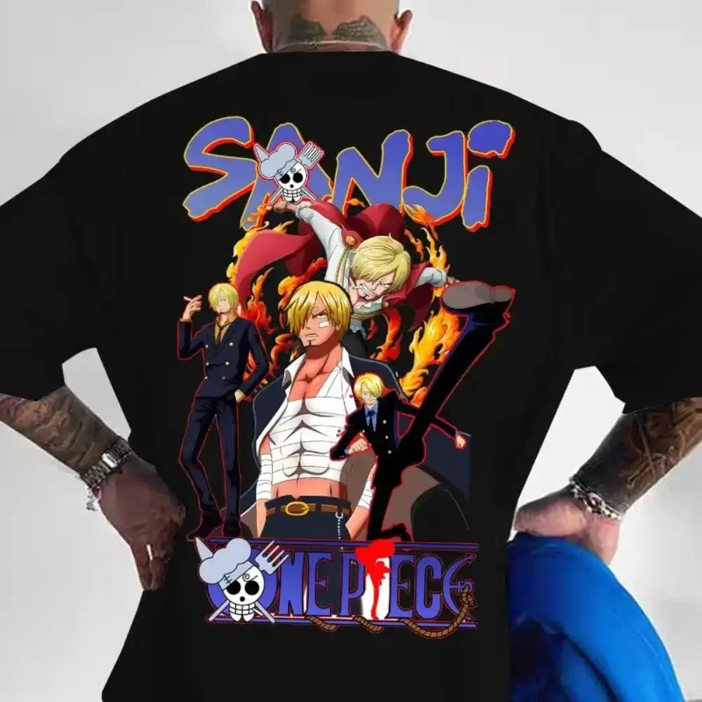 Infinite Visibility Miniso One Piece T-shirt featuring Luffy, Zoro, and Sanji cotton graphic design in a casual style.