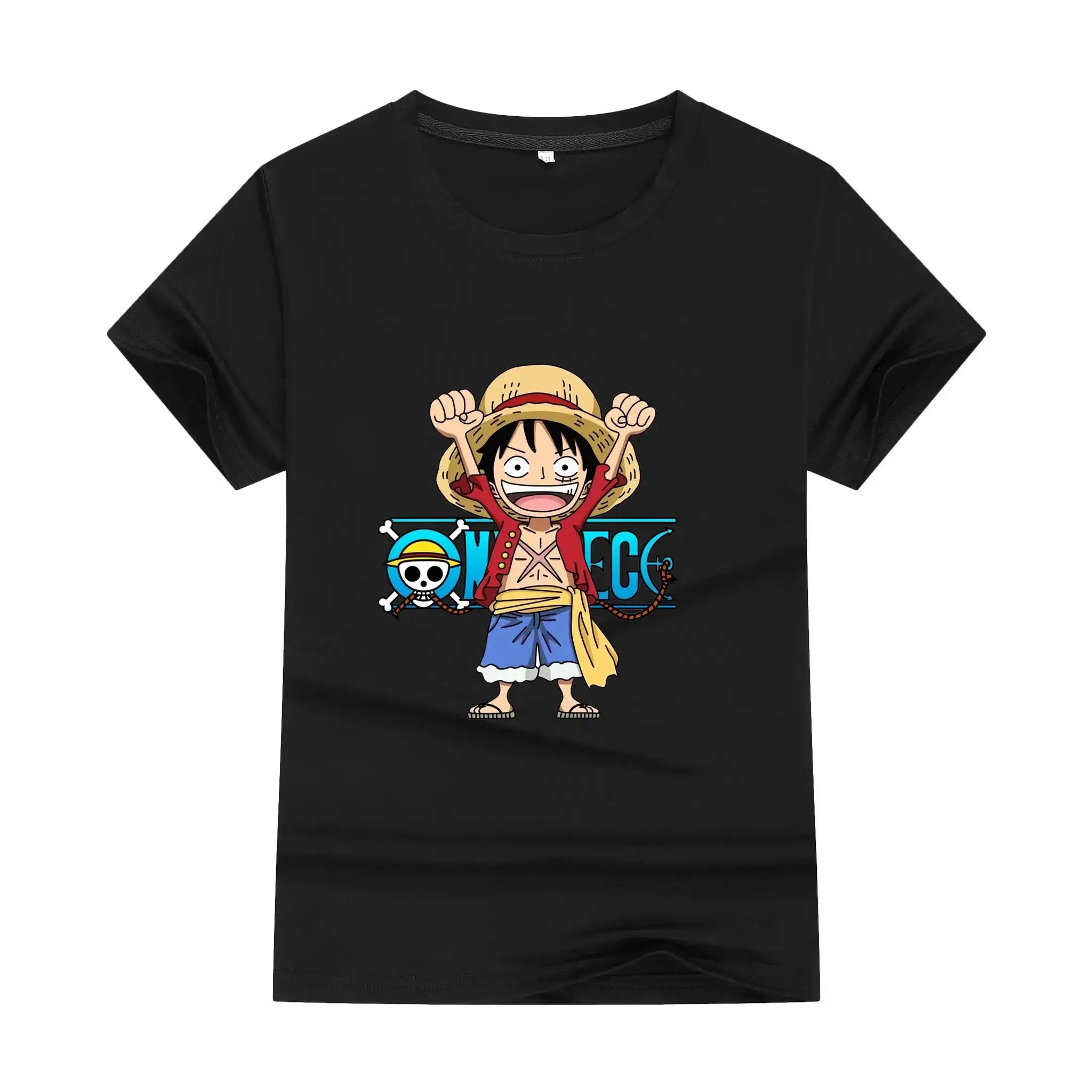 Cute unisex One Piece anime cotton T-shirt featuring a colorful character design, perfect for summer casual wear.