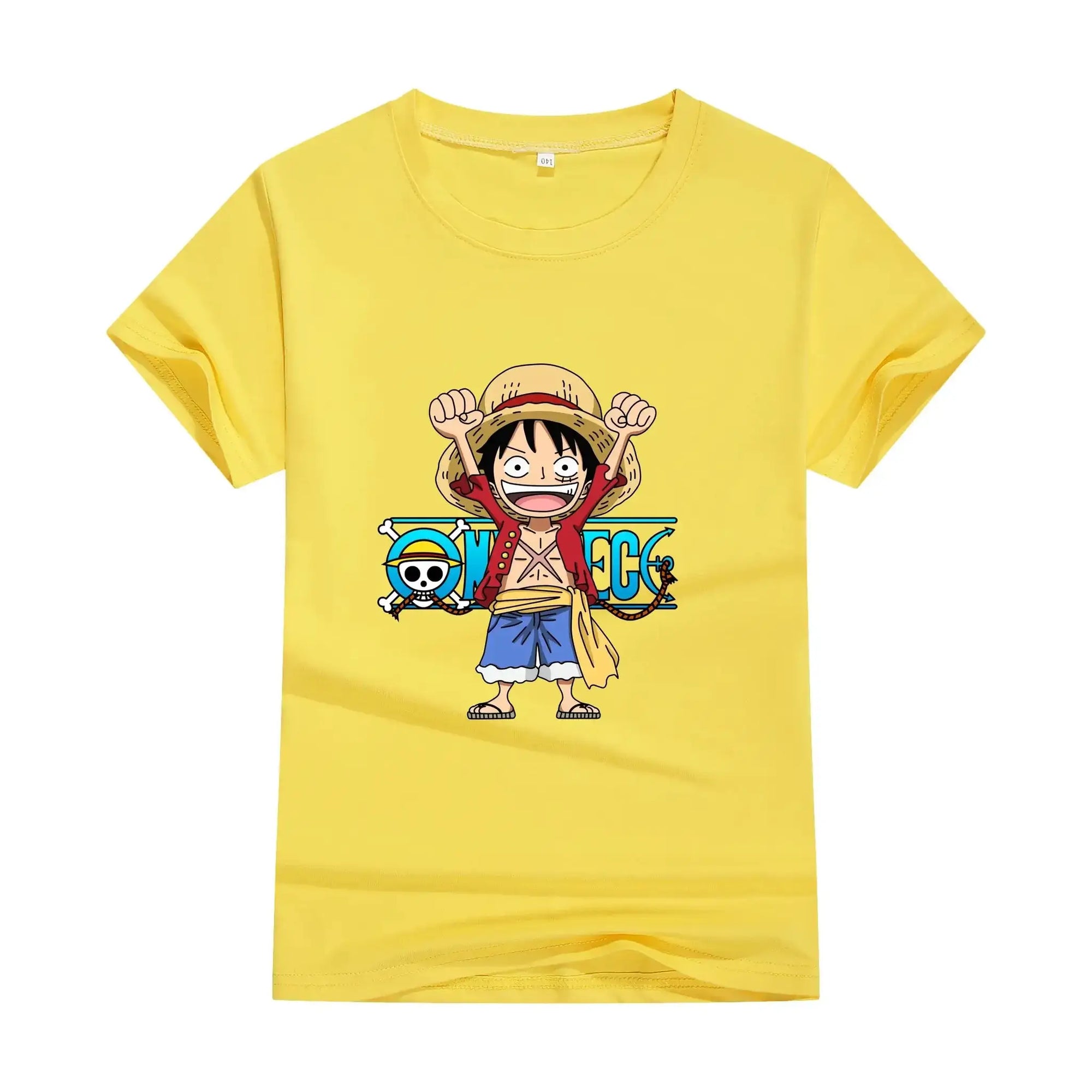 Cute unisex One Piece anime cotton T-shirt featuring colorful character print, perfect for summer casual wear.
