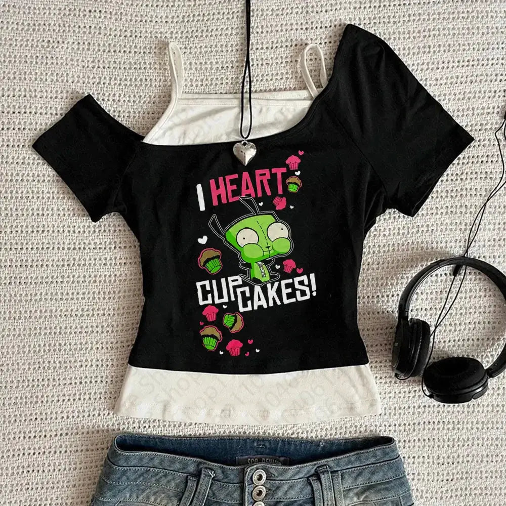 Cute Y2K style women's tank top with suspenders, Harajuku-inspired crop top by Infinite Visibility, featuring bright colors and trendy design.