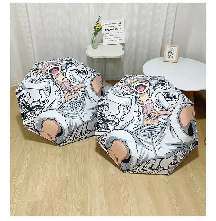 Infinite Visibility One Piece Nika Luffy fold umbrella with automatic open, featuring sun protection and vibrant character design.