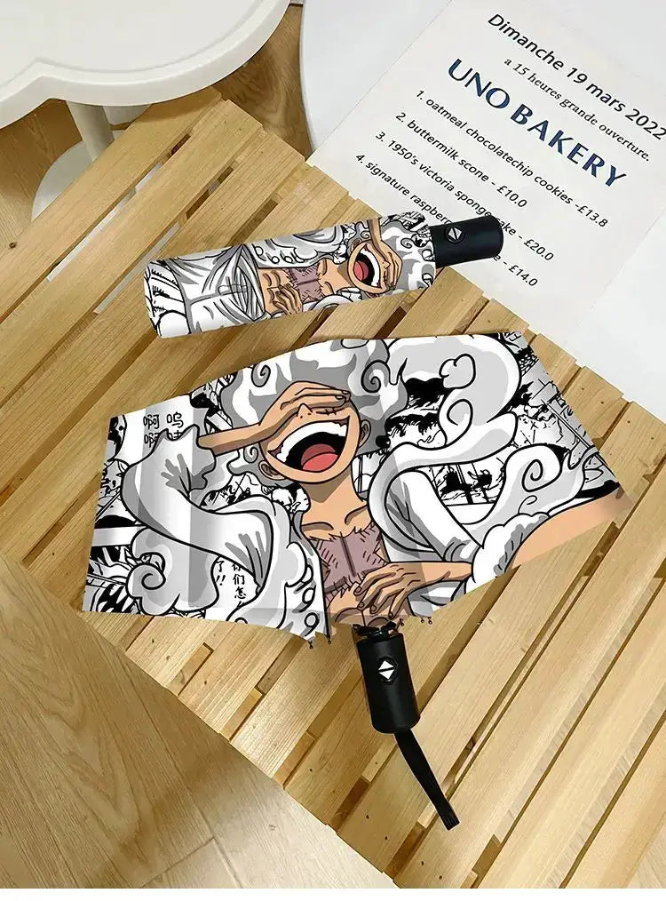 Infinite Visibility One Piece Nika Luffy fold umbrella with automatic opening and sunscreen protection, featuring vibrant character design.