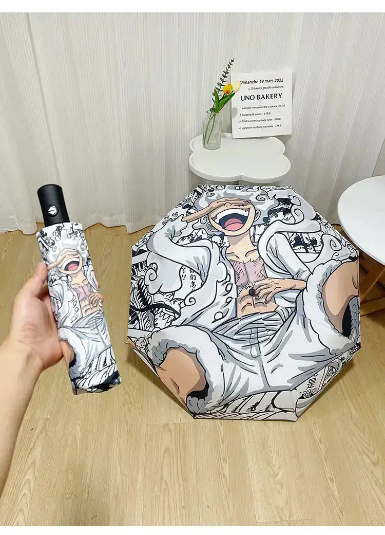 Infinite Visibility One Piece Nika Luffy fold umbrella with automatic opening, featuring a Sunscreen design and compact fold for easy carrying.