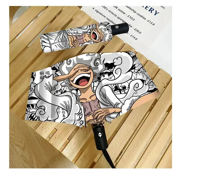 Infinite Visibility One Piece Nika Luffy fold umbrella with automatic opening, sun protection, and vibrant character design.
