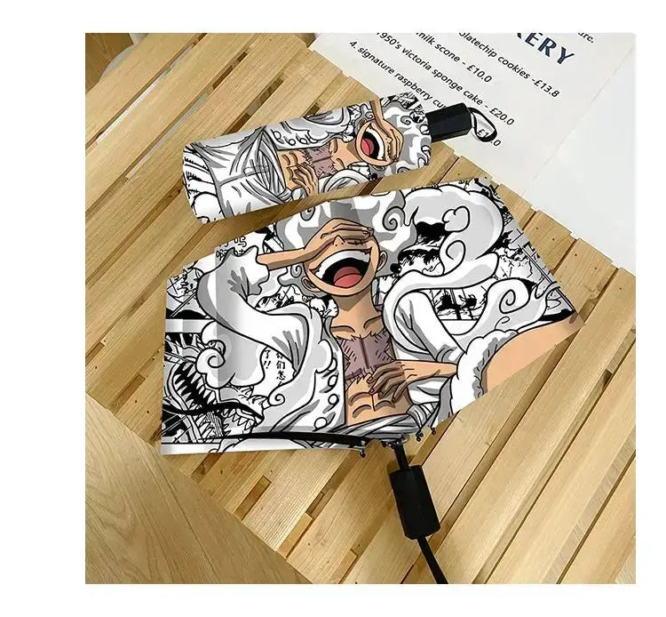 Infinite Visibility One Piece Nika Luffy fold umbrella with automatic open, UV protection, and compact design in the image.