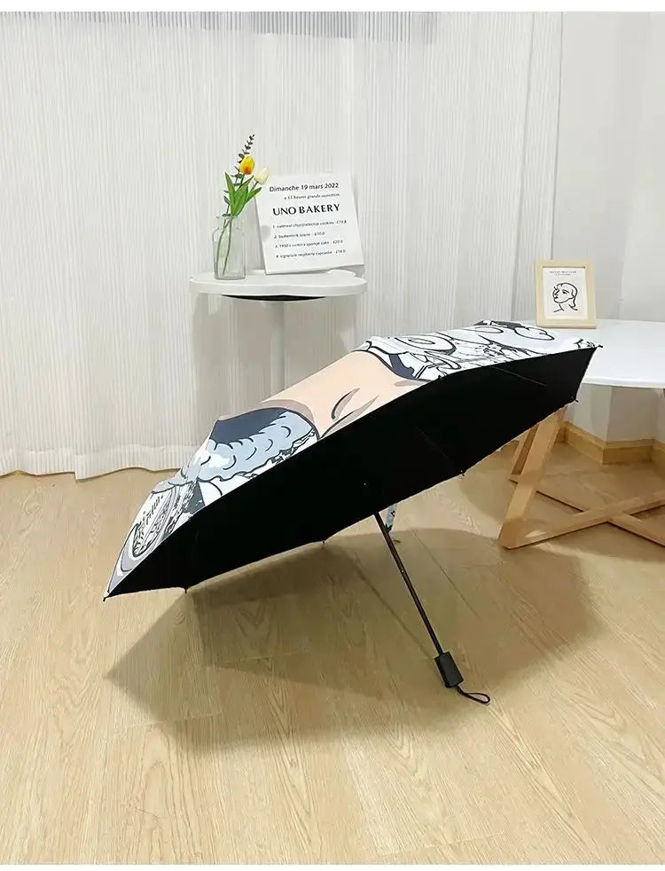 Infinite Visibility One Piece Nika Luffy fold umbrella with automatic open, sunscreen protection, featuring character design.