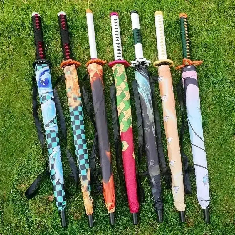 Tanjiro Katana Umbrella from Demon Slayer with long handle, UV protection, designed by Infinite Visibility.