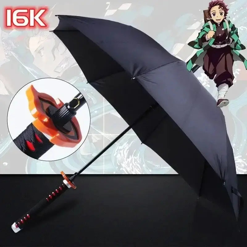Tanjiro Katana umbrella from Demon Slayer with long handle and UV protection, featuring detailed sword-inspired design.