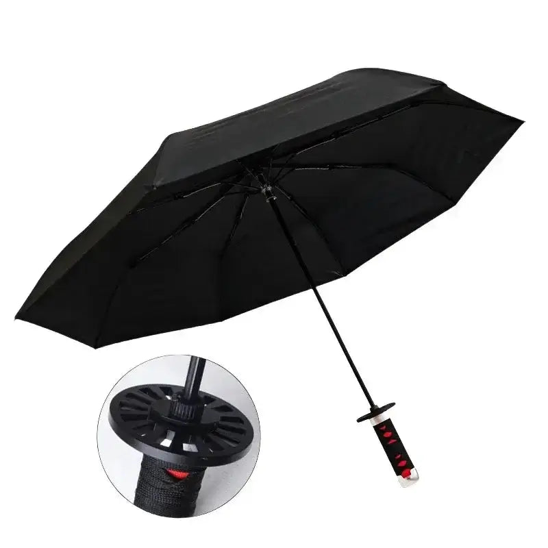 Tanjiro Demon Slayer katana umbrella with long handle, UV protection, featuring detailed design inspired by anime character.