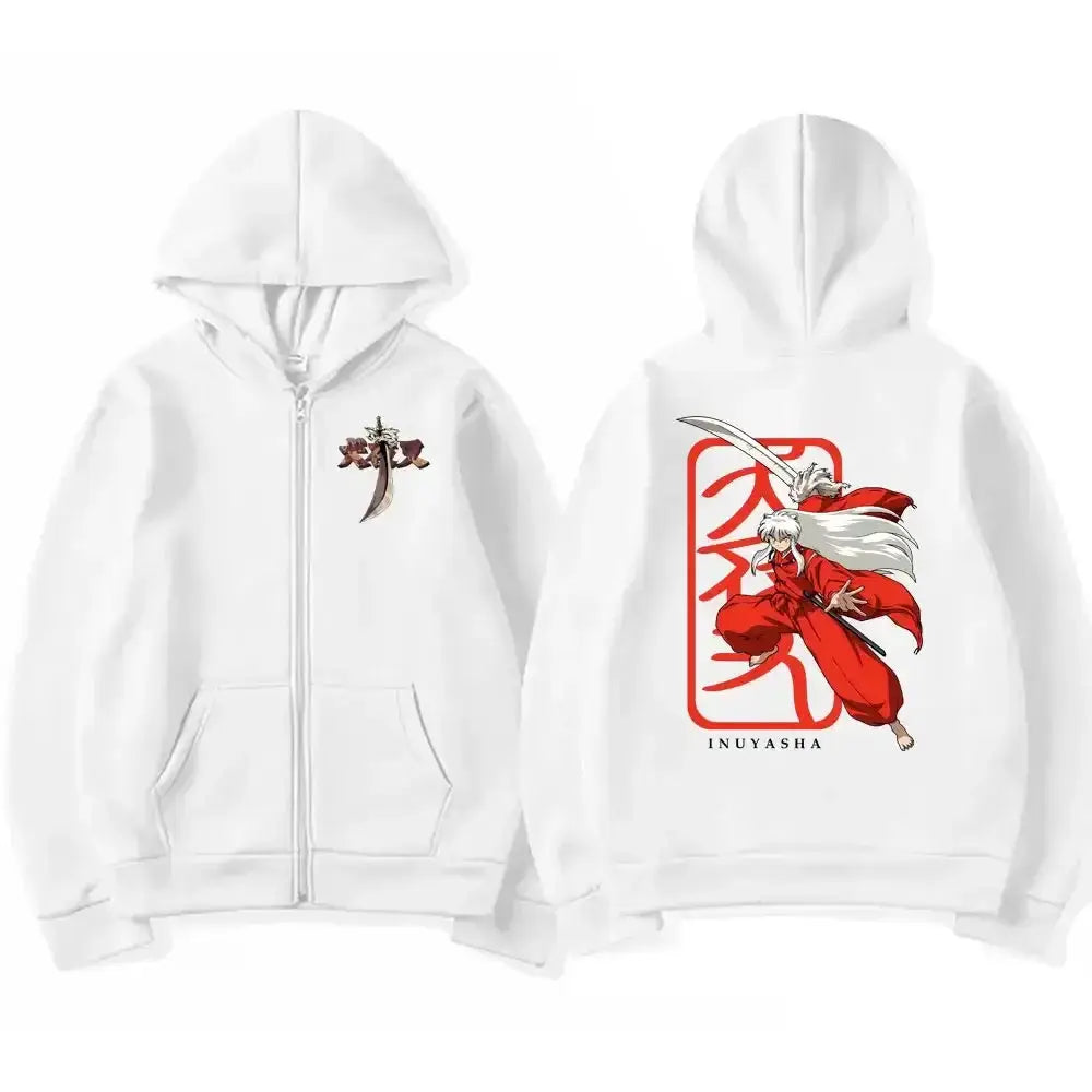 Unisex Inuyasha graphic zipper hoodie with manga-inspired design, featuring a zip-up sweatshirt style from Infinite Visibility.