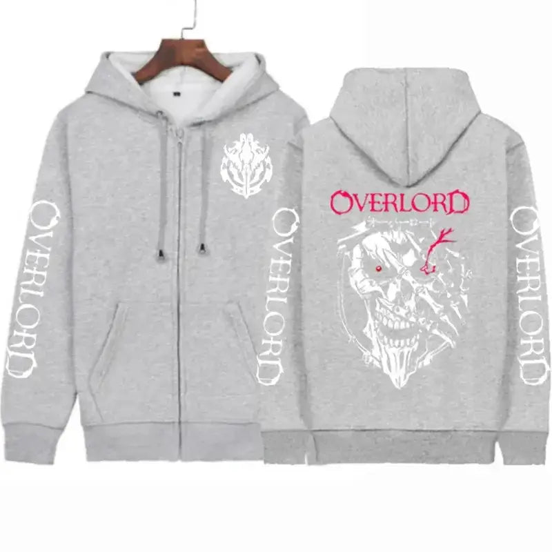 Infinite Visibility Overlord cosplay horror skull hoodie featuring Ainz design, zip-up sweatshirt with skull graphic.