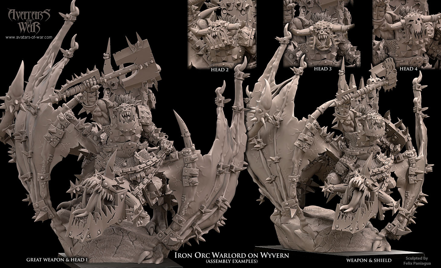 3D Printed Iron Orc Warlord On Wyvern by Avatars of War