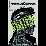 Signed Terminator #1 comic book by Jams Fortress Comics, black and white variant, featuring artwork and a Certificate of Authenticity.