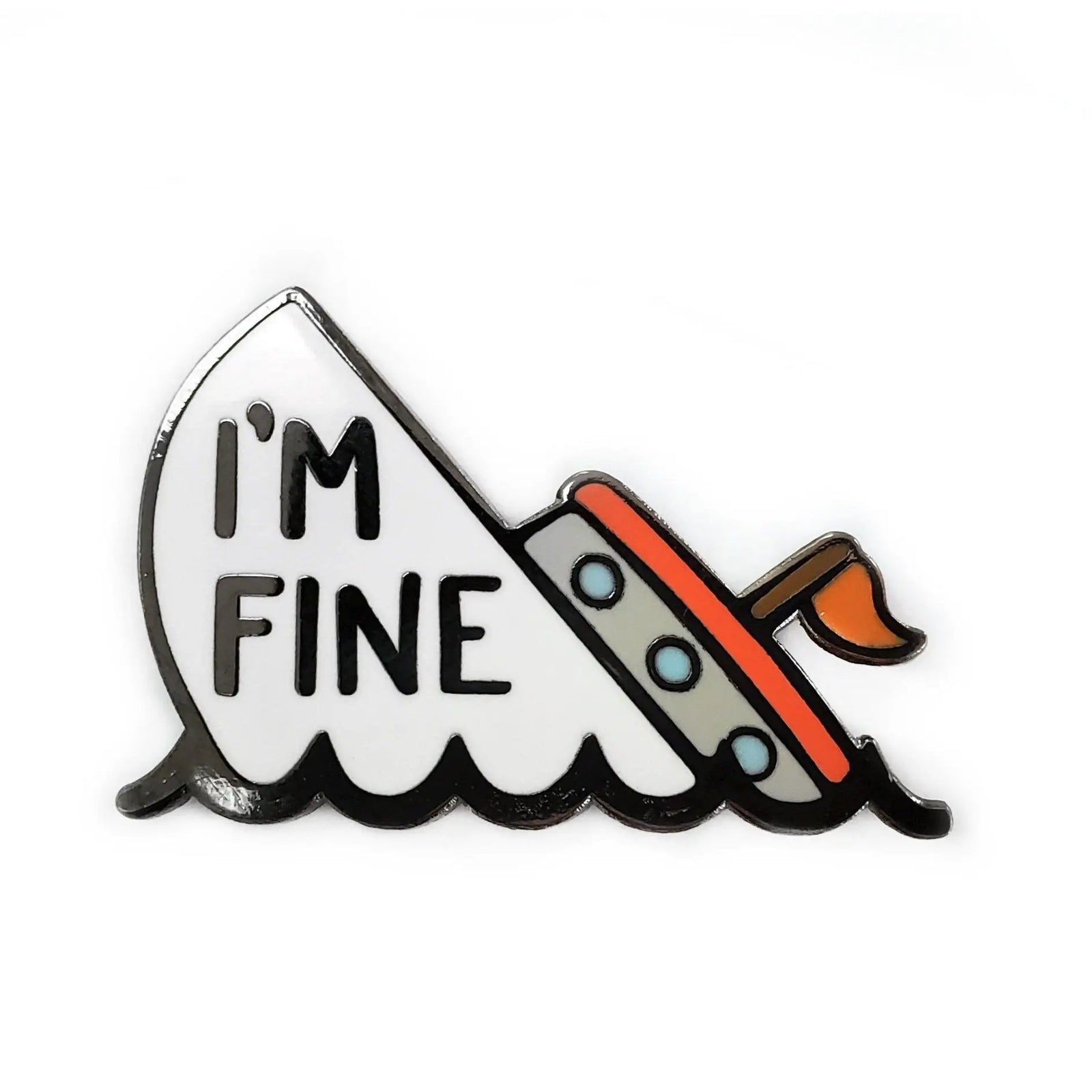 Kolorspun I'm Fine Boat golf ball marker with colorful boat design, used for marking golf balls on the course.