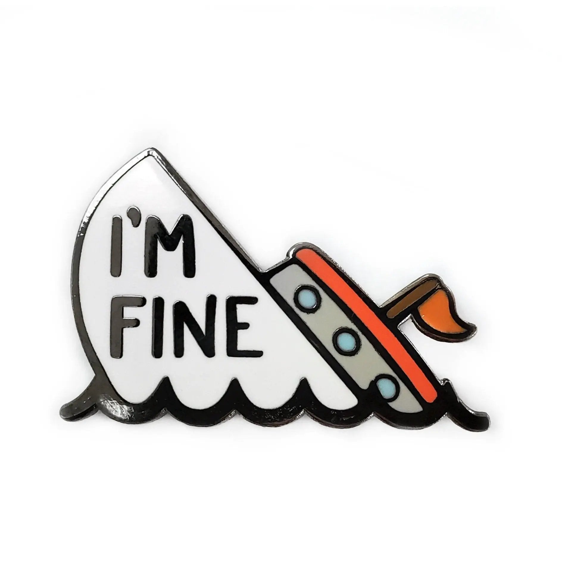 Kolorspun I'm Fine Boat golf ball marker with colorful boat design, used for marking golf balls on the course.