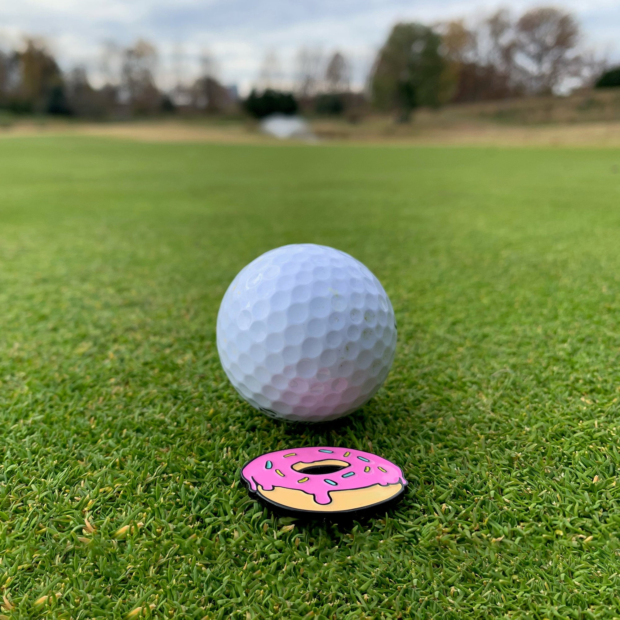 Kolorspun Take Me To Your Feeder cat golf ball marker with colorful design on a white background.