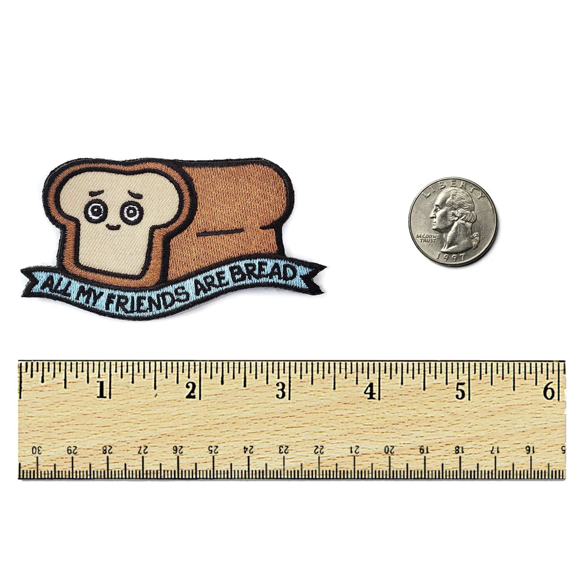 Kolorspun All My Friends Are Bread patch with a ruler design, featuring a bread-shaped patch on a white background.