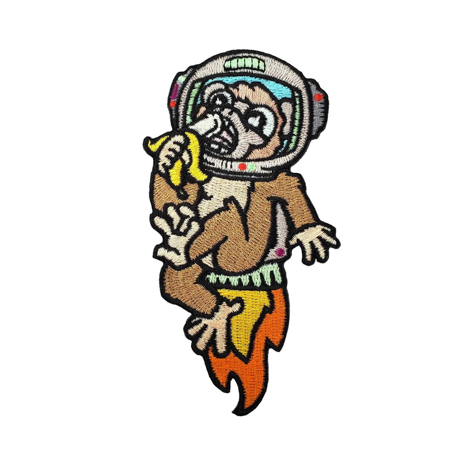 Kolorspun astronaut chimp patch featuring a detailed embroidered design of a chimpanzee in an astronaut suit.