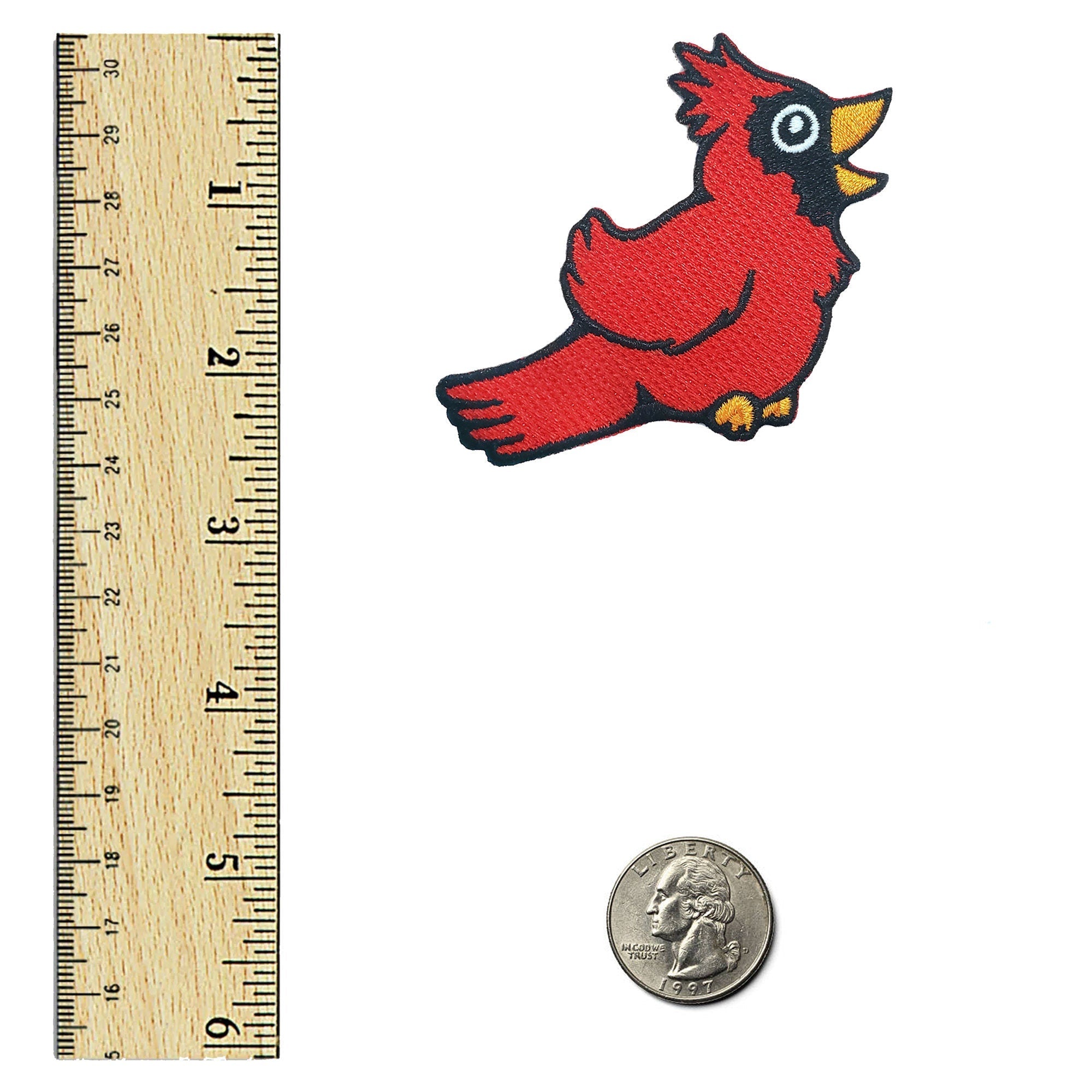 Kolorspun Cardinal Bird Patch sewn patch featuring a colorful cardinal design on fabric background.